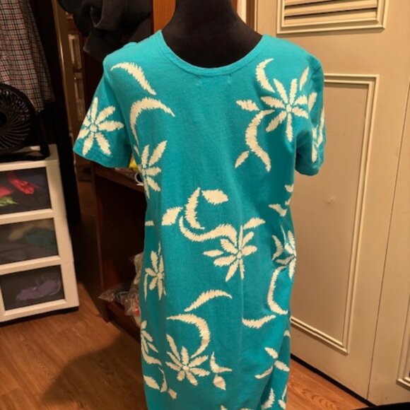 M Mac Aqua Hawaiian Print 100% Cotton Maxi Dress EUC Small - Picture 2 of 4